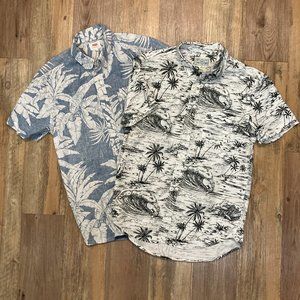 Mens Lot of Two Floral Short Sleeve Shirts Small Cotton/Linen Black/White Blue